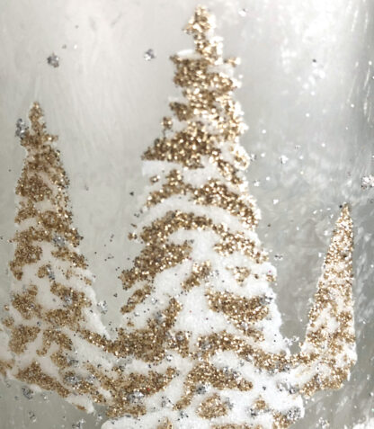 Teelicht mit Weihnachtsbäume Bäume gold weiß Schnee Winter Glas verschneit