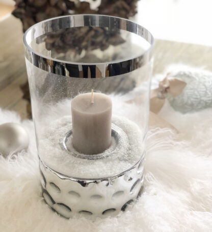 Windlicht Teelicht Teelichthalter Kerzenhalter Spiegelglas mit Aufsatz Glas silber