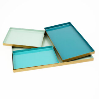 Tablett blau türkis mint 4er Set lasiert Metall Serviertablett Dekotablett in blau Tönen Dekoration Tablett