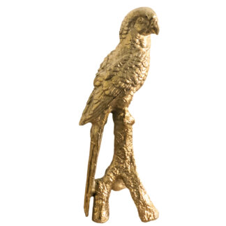 Dekofigur Papagei Vogel in gold, edle exotische Dekofirgur Papagei in Aluminium Metall in gold, edel schwer und 38 cm groß Dschungel Fieber