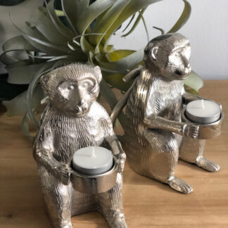 Teelichthalter Affe Affenfigur sitzend mit Teelicht silber Aluminium Metall sehr edel 16x9x18 cm