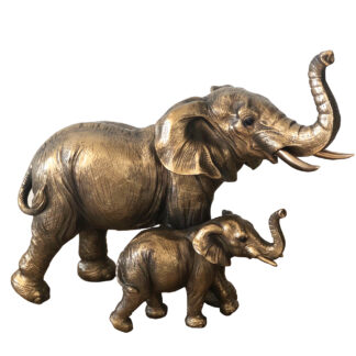 Denkfigur Elefant mit Baby gold antik bronze Statue Skulptur Elefant Exotik Afrika Dschungel Sommer