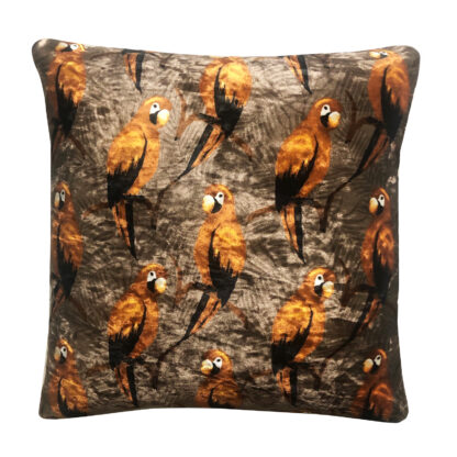 Kissen Papagei Orange rost bronze Khaki Samt Edel Kissen mit Feder Inlett Dschungel Exotik Dekoration Safari Dekolieblinge