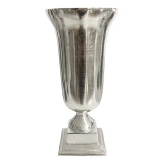 Blumenvase Pokal Vase Amphore Alu mit Sockel silber 34 cm